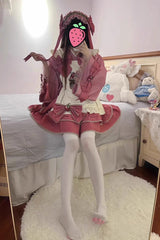 Pink Multi-layer Strawberry Polka Dot Print Bowknot Princess Sweet Lolita Skirt Set - Product - 2
