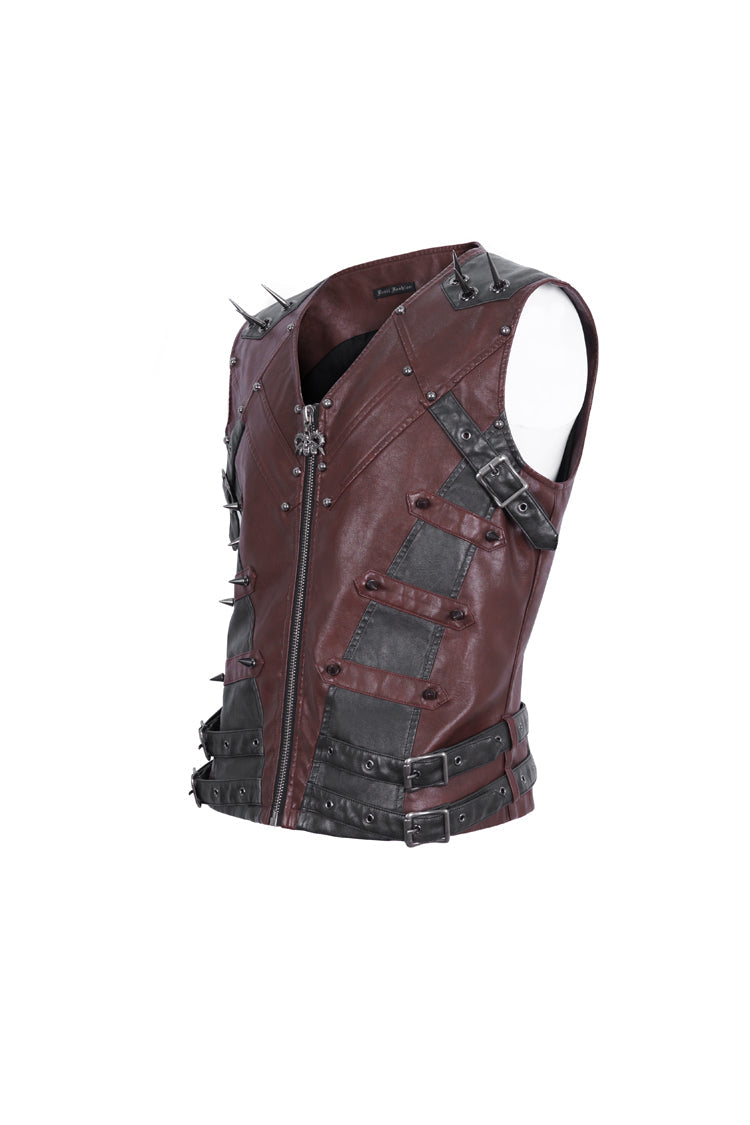 Red Studded Faux Leather Men's Punk Vest - Product - 6