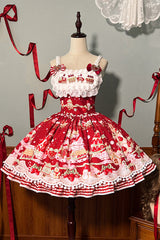 Mint Strawberry Dessert Print Natural Waisted Ruffle Bowknot Sweet Lolita JSK Dress 4 Colors - Product - 20
