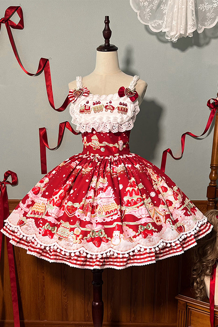 Mint Strawberry Dessert Print Natural Waisted Ruffle Bowknot Sweet Lolita JSK Dress 4 Colors - Product - 20