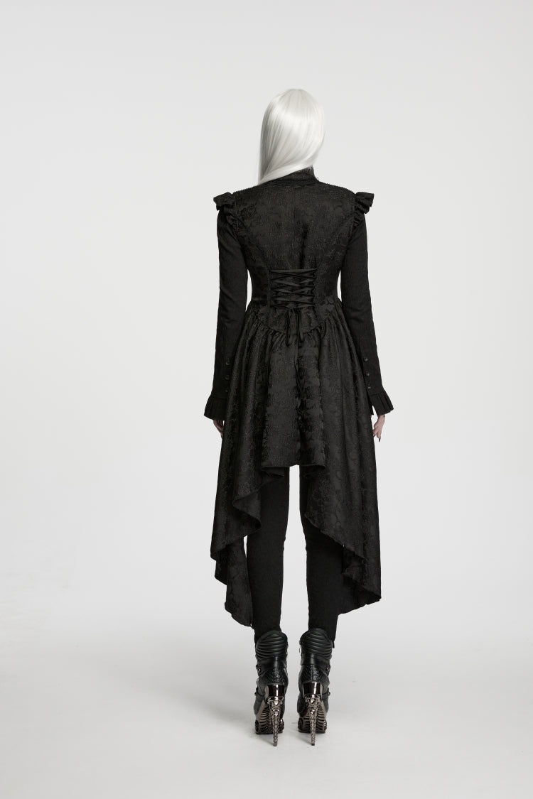 Black Stand Collar Sleeveless Jacquard Cut-Out Lace-Up Asymmetric Women's Gothic Elegant Vest - Product - 4