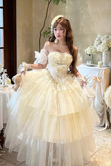 Off White [Mousse Love Song] Sleeveless Multi-Layered Ruffled Hanayome Bow Sweet Lolita Dress - Product - 3