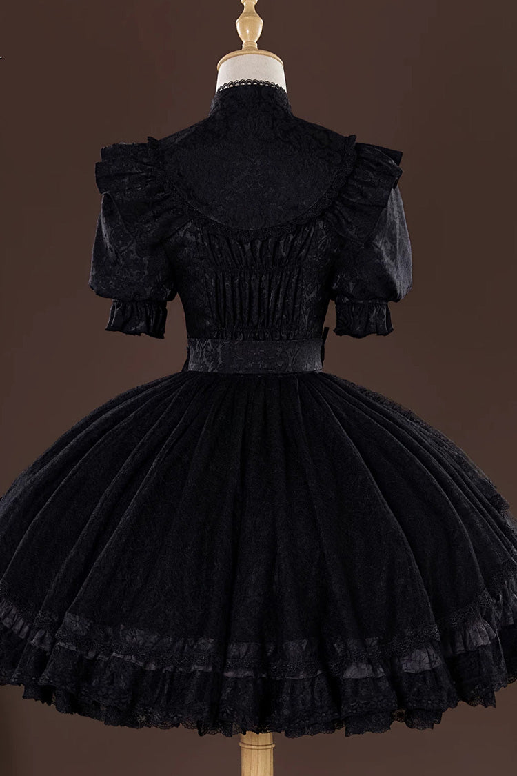 Black Identity V Gardener Inspired Short Sleeves Jacquard Bow Lace-Up Gothic Lolita Dress Set - Product - 3