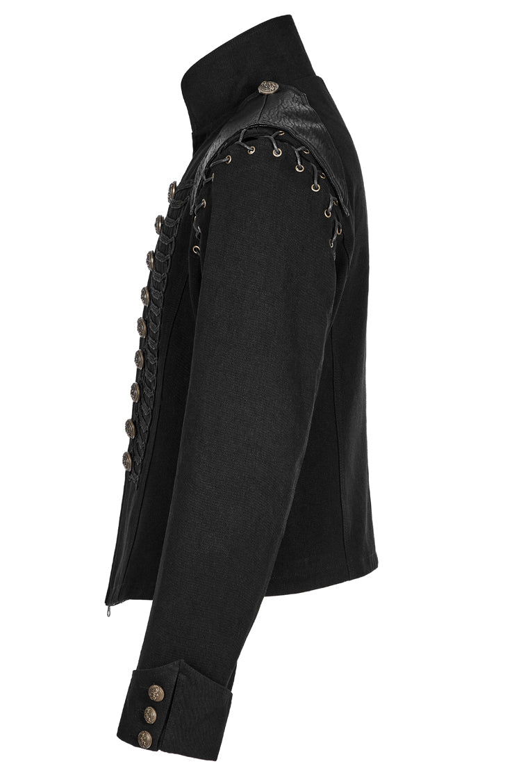 Black Metal Retro Button Decoration Long Sleeves Double Breasted Mens Steampunk Coat - Product - 6