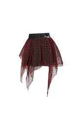 Red Bright Mesh Metal Buckle Decoration Playful And Cute Tutu Short Women's Punk Skirt - Product - 8