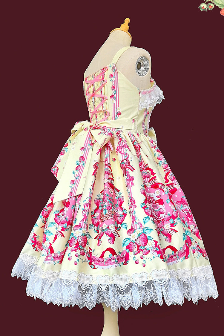 [Strawberry Chef] Sleeveless Print Bowknot Lace Sweet Lolita Jsk Dress 4 Colors - Product - 20
