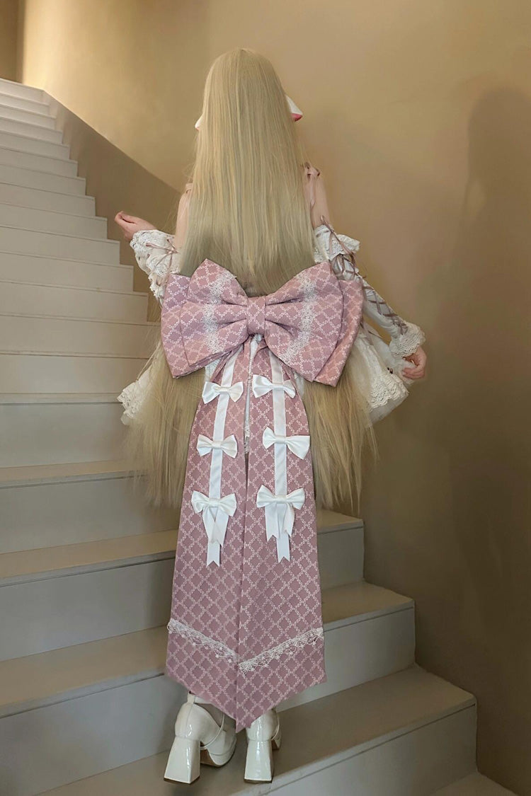 Pink/White Ribbon Embroidery Bowknot Lace-Up Sweet Elegant Princess Lolita Dress - Product - 8