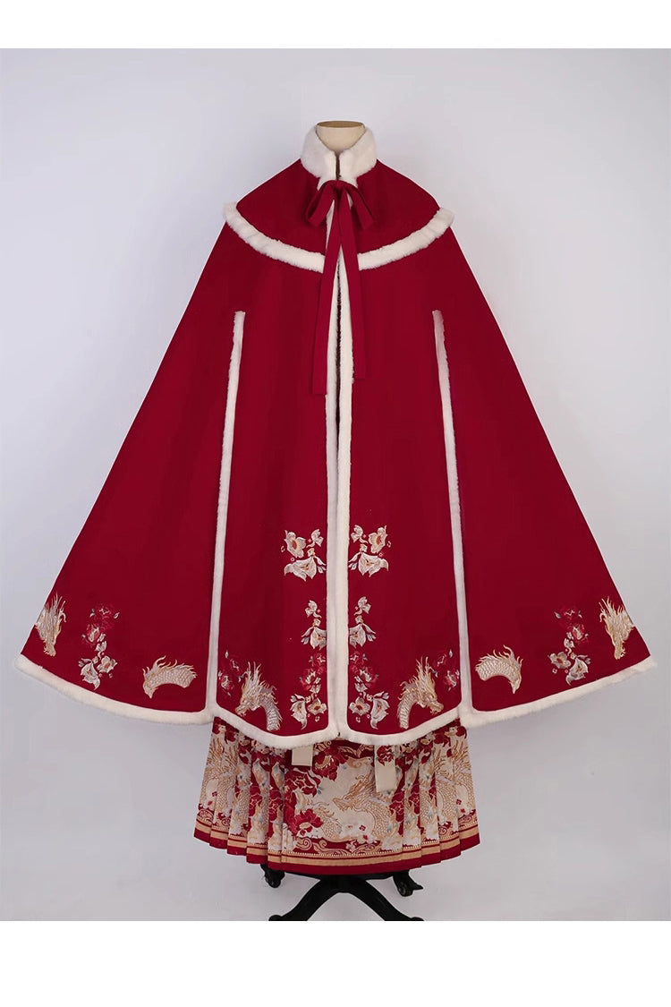 Red Classic Chinese Style V Collar Embroidery Long Sleeves Womens Hanfu Three Piece - Product - 6