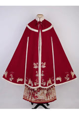 Red Classic Chinese Style V Collar Embroidery Long Sleeves Womens Hanfu Three Piece - Product - 6