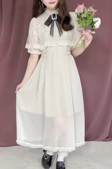 Sweet Short Sleeves Multi-Layered Lace Slim Jirai Kei Lolita Dress 4 Colors - Apricot - 1
