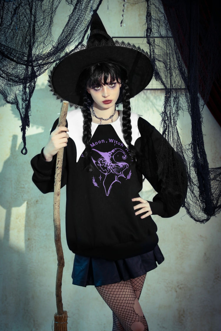 Black/White Point Peter Pan Collar Collar Long Sleeves Women's Gothic Vintage College Sweatshirt - Product - 14