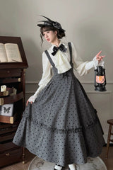 Black [Chapter Seven] Polka Dots Printed Fishbone Classic Elegant Princess Lolita Strap Dress - Product - 2
