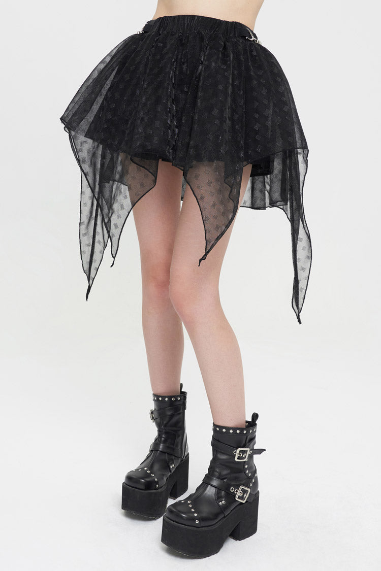 Black Bright Mesh Metal Buckle Decoration Playful And Cute Tutu Short Women's Punk Skirt - Product - 2