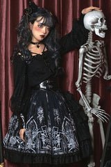 Dark Black Eye Of Red Heart Print High Waisted Gothic Lolita Skirt Dress - Product - 3