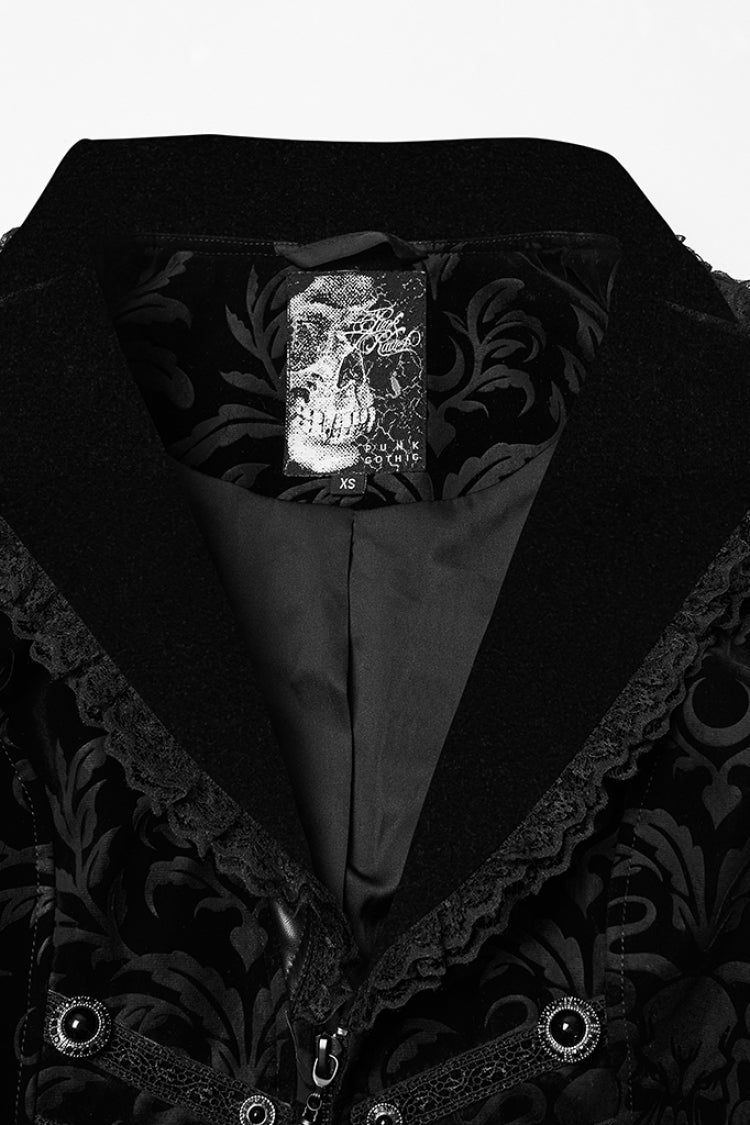 Black Lapel Collar Long Sleeves Lace-Up Zipper Women's Punk Coat - Product - 8