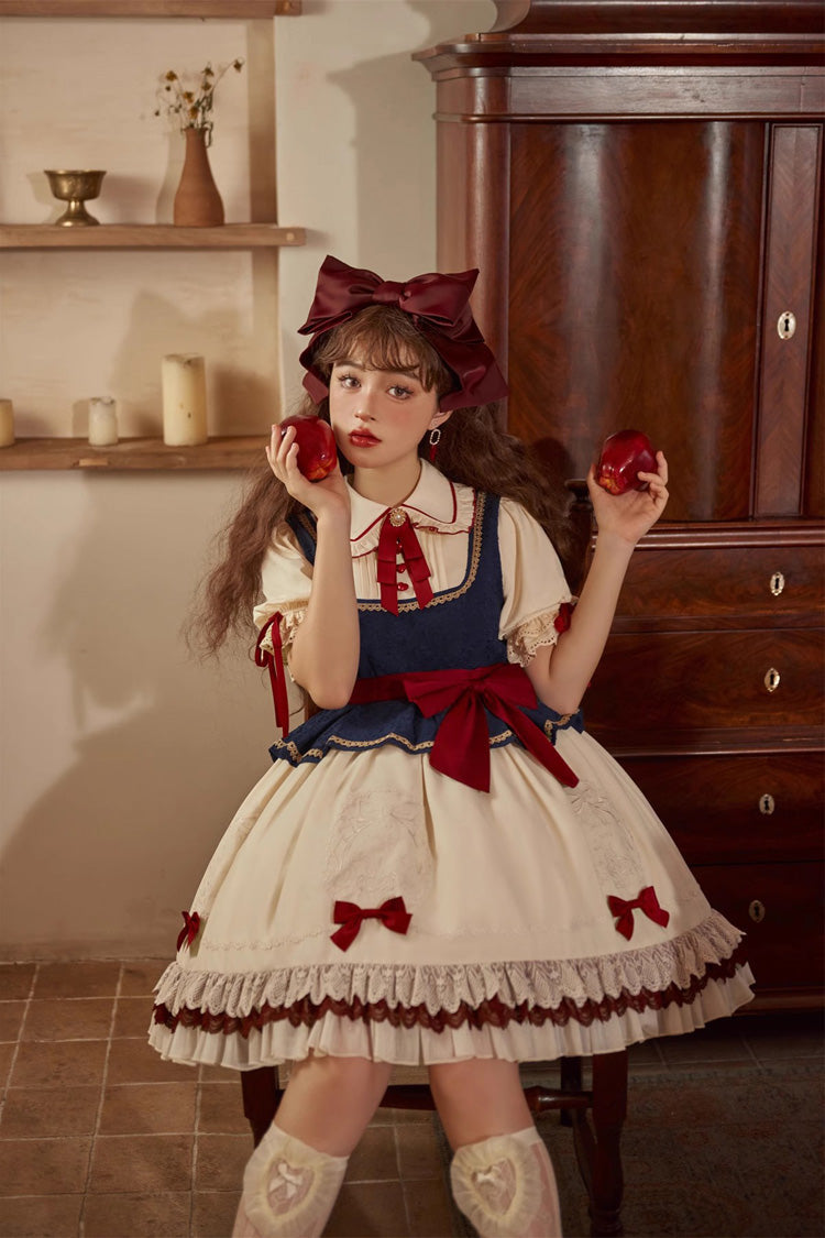Multi-Color Snow White Lapel Collar Ruffle Short Sleeves Sweet Lolita Dress - Product - 6