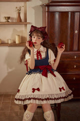 Multi-Color Snow White Lapel Collar Ruffle Short Sleeves Sweet Lolita Dress - Product - 6