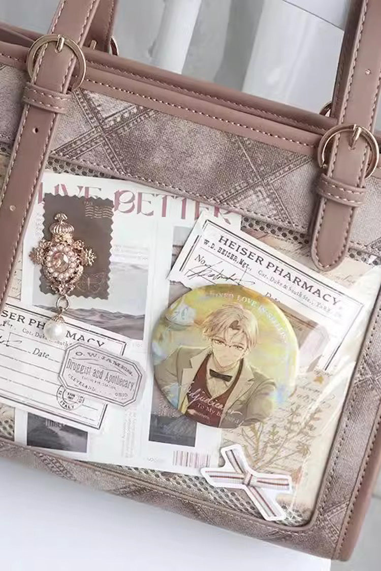 Diamond Print Sweet Japanese Lolita Shoulder Itabag 4 Colors - Brown - 6
