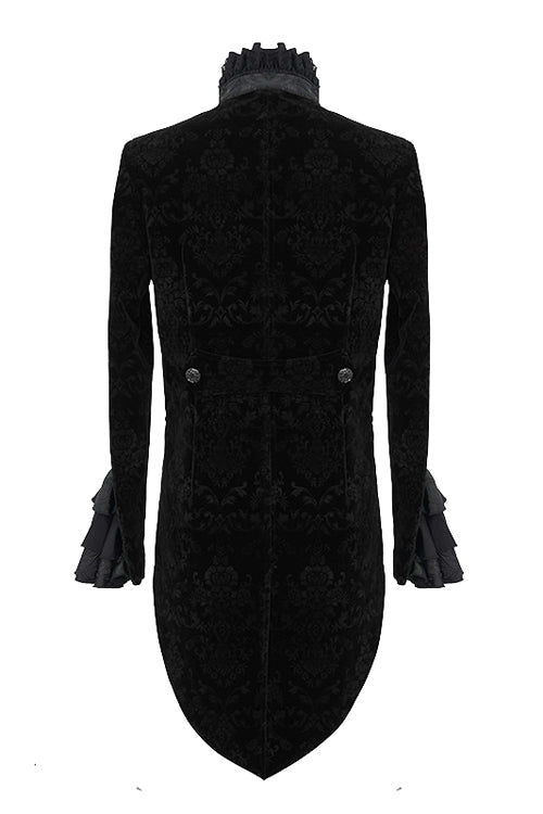 Black Court Pattern Stand Collar Gothic Mens Coat - Product - 6
