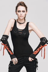 Black Burnt Out Hole Resin Spike Metal Ring Sleeveless Women's Punk Vest - Product - 3