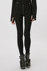 Black Slim Silver Chain Metal Rivets Women's Steampunk Military Leggings - Black - 1