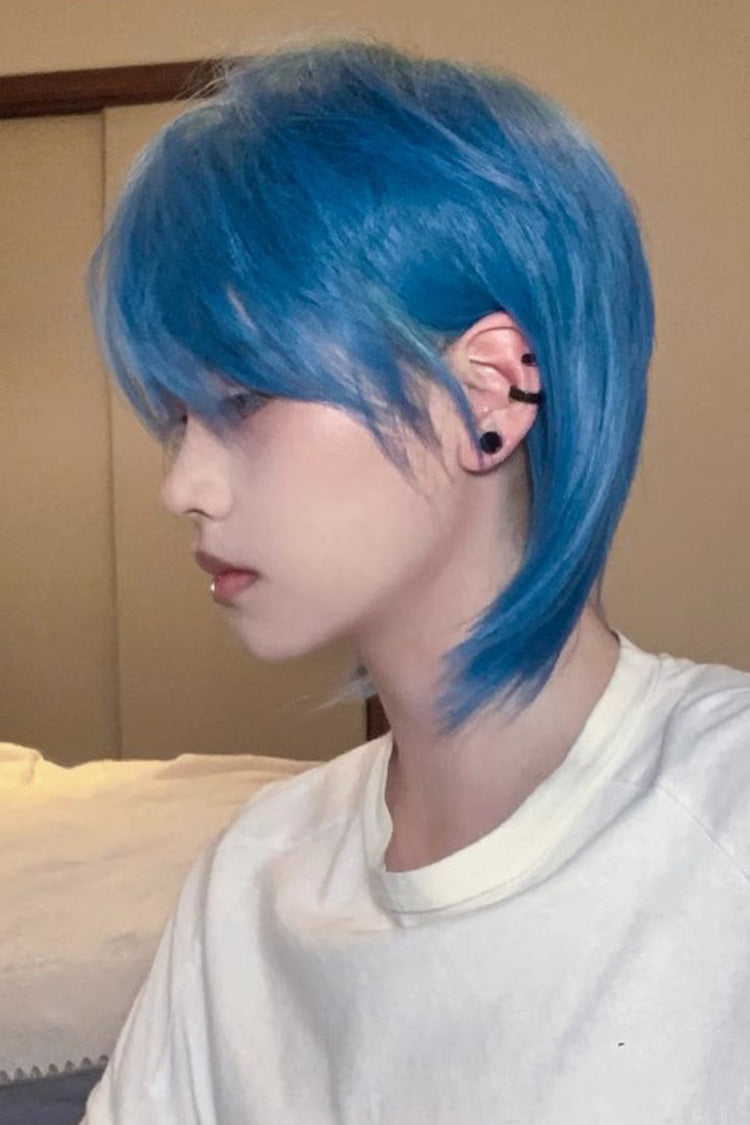Blue/Green Gradient Natural Short Hair Medium Haircut Ouji Wig - Product - 3