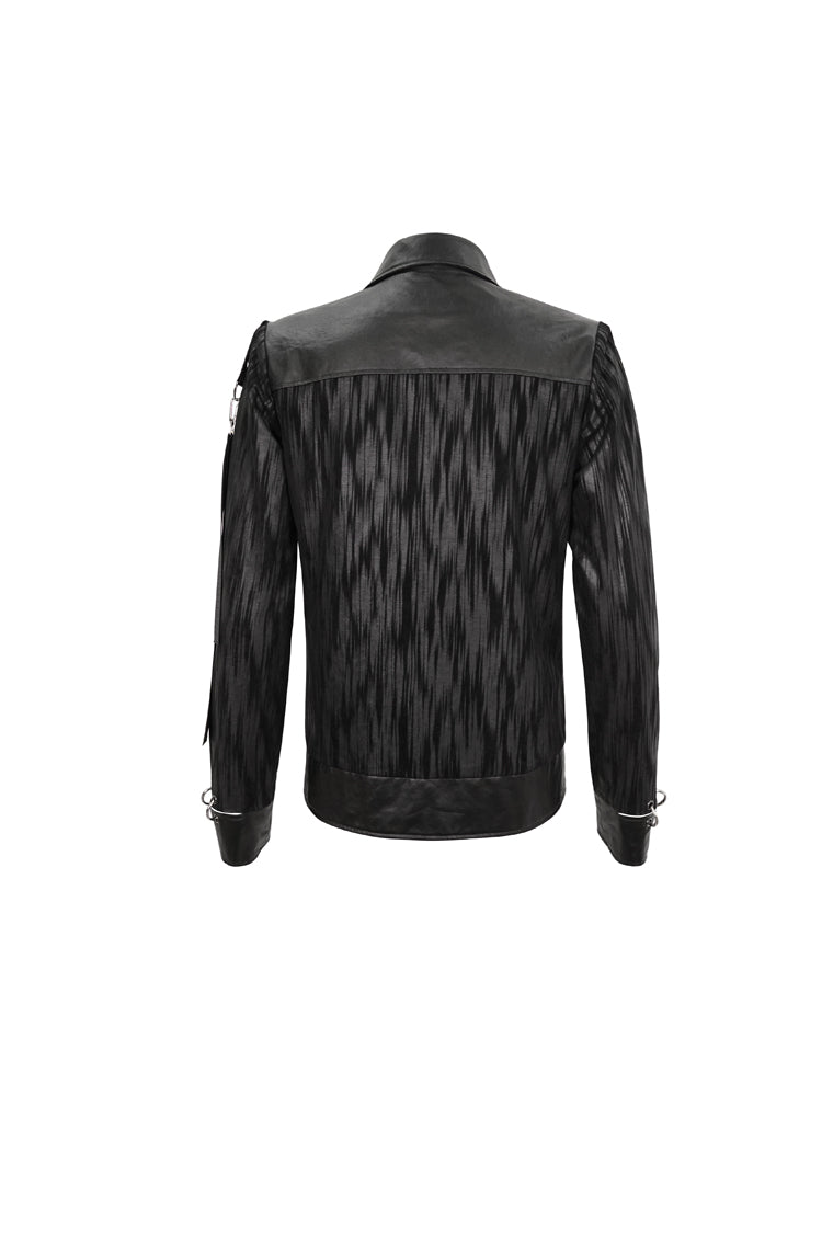 Black Metal Ring Perforated Lapel Lapel Button Handsome Men's Punk Jacket - Product - 9