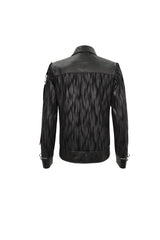 Black Metal Ring Perforated Lapel Lapel Button Handsome Men's Punk Jacket - Product - 9