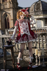 Red [Letters and Poems · Doll Mask] Poker Clown Long Sleeves Ruffled Bow Gothic Lolita Dress Set - Product - 11