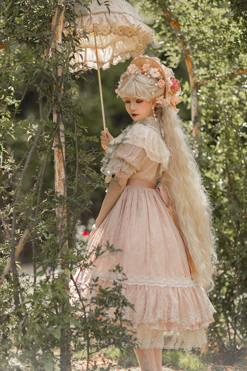 Elegant Vintage Rose Print Multi-Layer Ruffled Sweet Lolita OP Dress - Product - 13