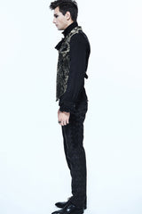 Black/Silver Jacquard Printed Button Men's Gothic Vest - Product - 3