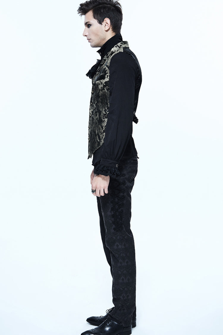 Black/Silver Jacquard Printed Button Men's Gothic Vest - Product - 3