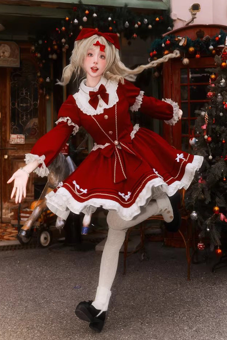 Red [Miss Flando of the New Year] Long Sleeves Ruffled Bow Sweet Lolita Dress - Product - 10