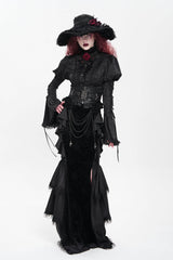 Black Floral Print Lace-Up Rose Chain Women's Gothic Fishtail Skirt - Product - 3