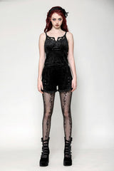 Black Embossed Ruffled Lace Splice Women's Punk Shorts - Product - 7