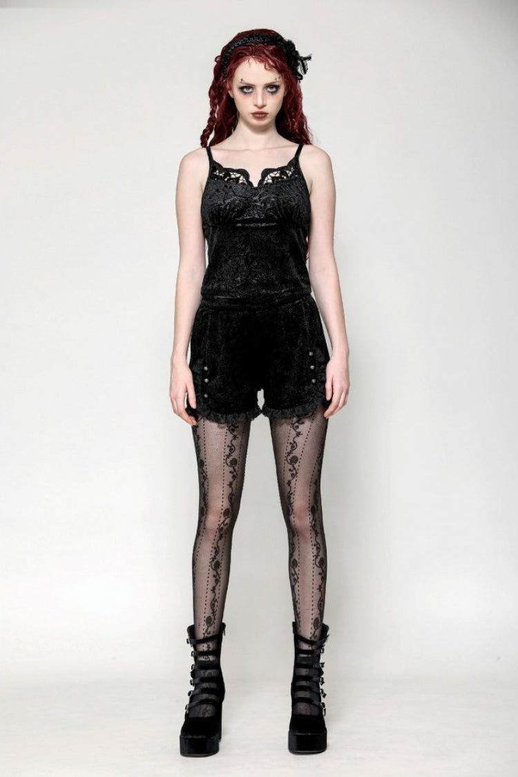 Black Embossed Ruffled Lace Splice Women's Punk Shorts - Product - 7