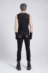 Black Sleeveless Eyelet Strap Distressed Men's Gothic Vest - Product - 6