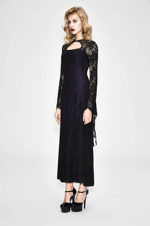 Gothic Positioning Flower Elegant Lace Flared Long Sleeves Womens Dress - Product - 4