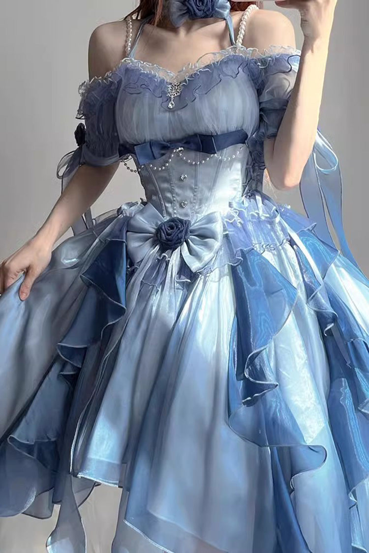 Blue Short Sleeves Hanayome Bowknot Sweet Elegant Princess Lolita Dress - Product - 2