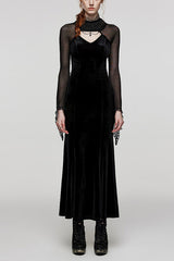 Black Long Sleeves Hollow Stitching Lace Sheer Women's Gothic Gorgeous Dress - Black - 1