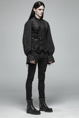 Black Retro Jacquard Front Woven Strap Metal Button Men's Gothic Vest - Product - 4