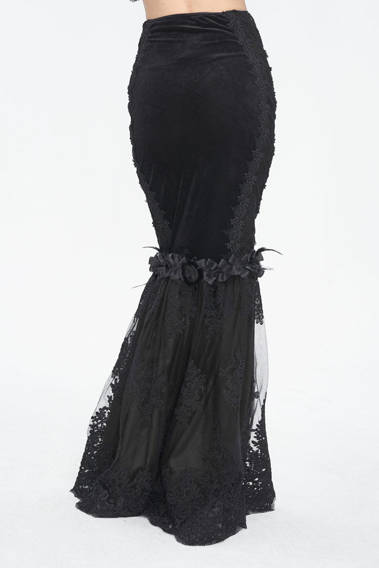 Black High Waisted Embroidery Stitching Lace Women's Gothic Skirt - Product - 3