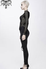Black Round Collar Chest Skull Palm Long Sleeve Women's Punk Mesh Shirt - Product - 5