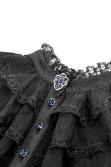 Black Stand Collar Trumpet Sleeves Multi-Layered Ruffled Lace Lace-Up Women's Gothic Wedding Dress - Product - 12