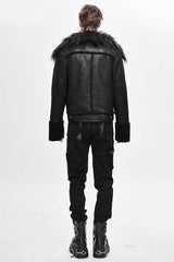 Black Wool Collar Decadent Warm Short Mens Punk Jacket - Product - 3