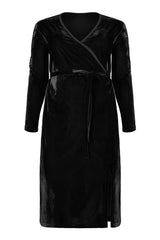 Black Velvet Sexy V-Neck Hollow Out Exquisite Applique Hem Slit Design Corded Long Women's Plus Size Gothic Dress - Product - 5