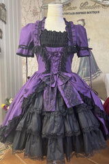 [Miss Rella] Short Sleeves Multi-Layered Ruffle Cardigan Bowknot Lace-Up Sweet Lolita Dress 9 Colors - Purple - 17