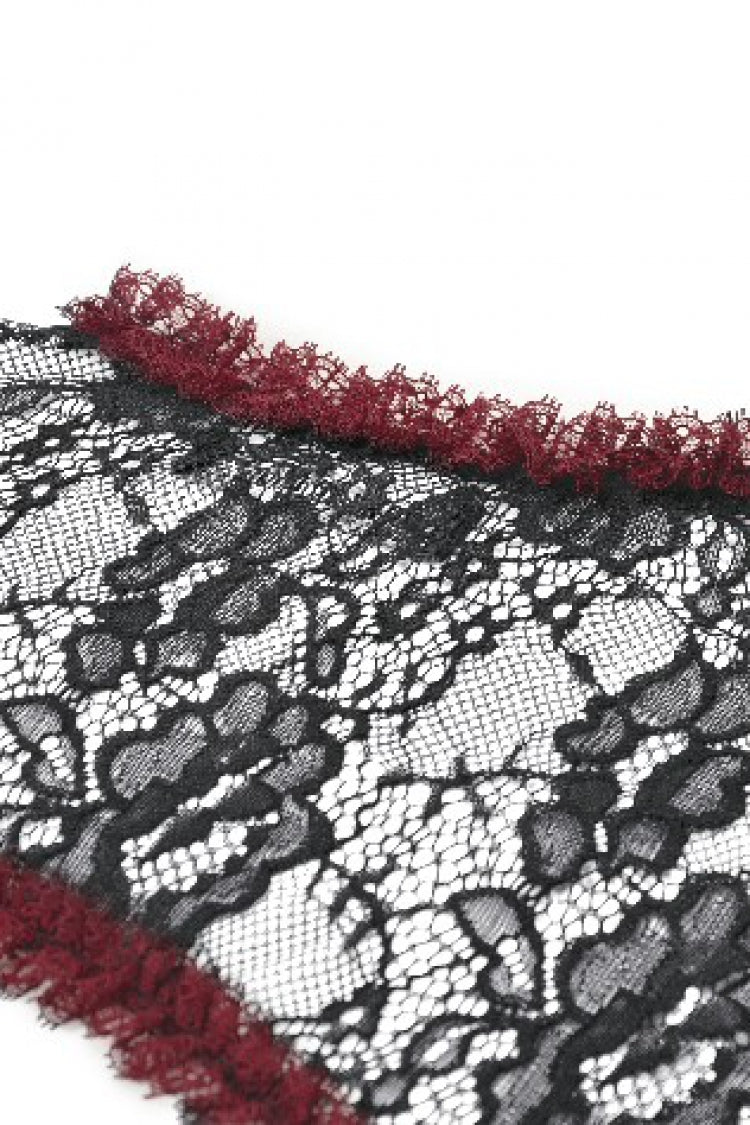 Black/Red Long Puff Flared Sleeves Floral Lace Women's Gothic Cape - Product - 14