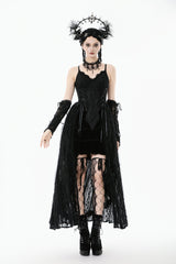 Black Sleeveless Floral Embroidered Lace Lace-Up Women's Gothic Slip Dress Wedding Dress - Product - 7