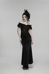 Black Embroidered Lace-Up Slim Women's Gothic Elegant Long Skirt - Product - 2